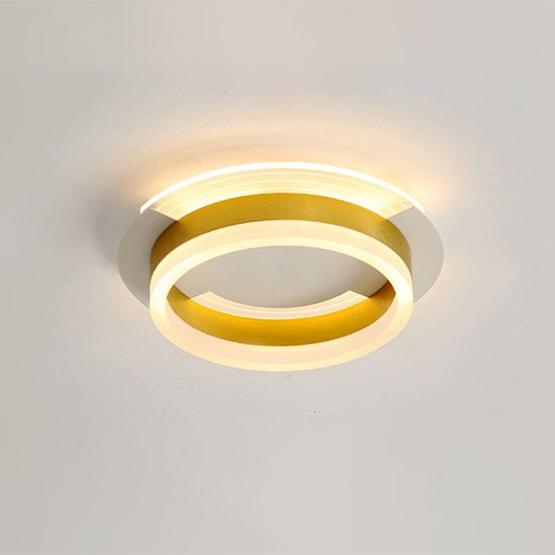 Gold Metallic Led Flushmount Ceiling Light With Warm/White Glow - Contemporary Circular Design
