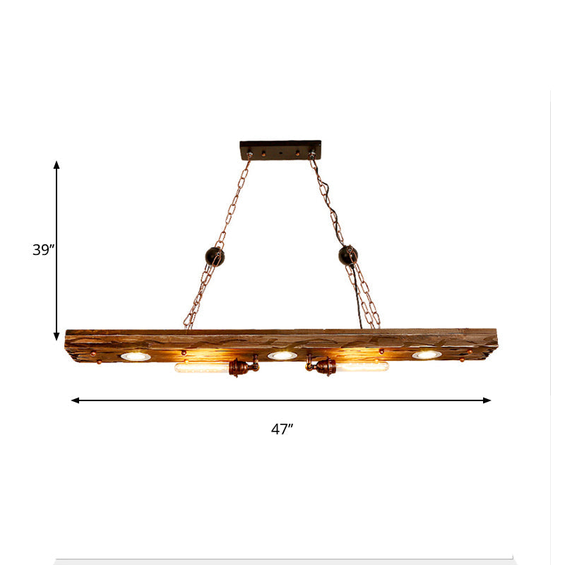 Rustic 5-Light Linear Hanging Lamp With Wood Board - Island Pendant Light For Restaurants