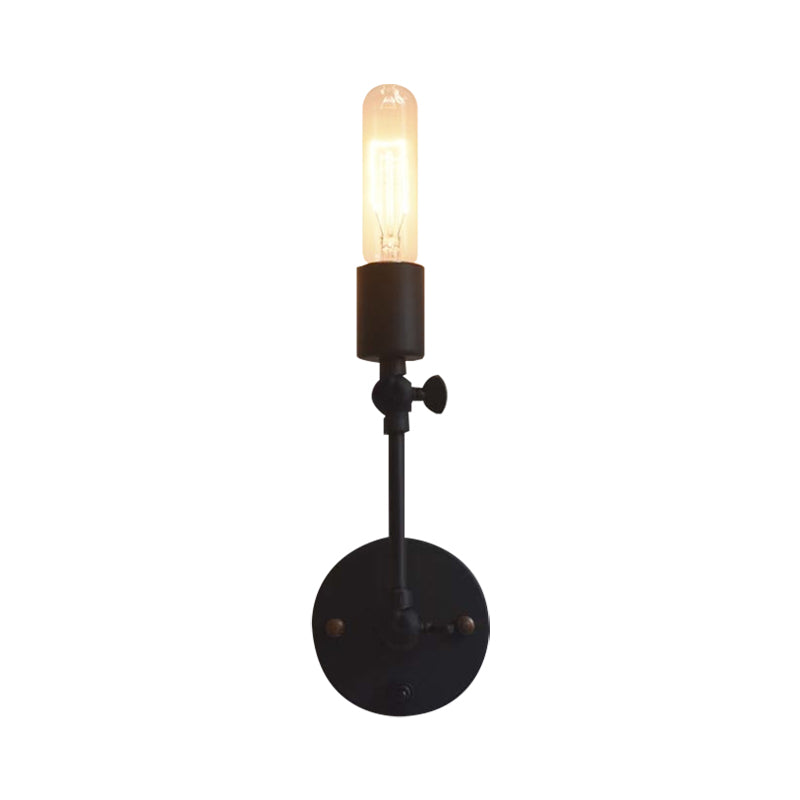 Adjustable Industrial 1-Head Open Bulb Wall Light Fixture In Black For Corridor