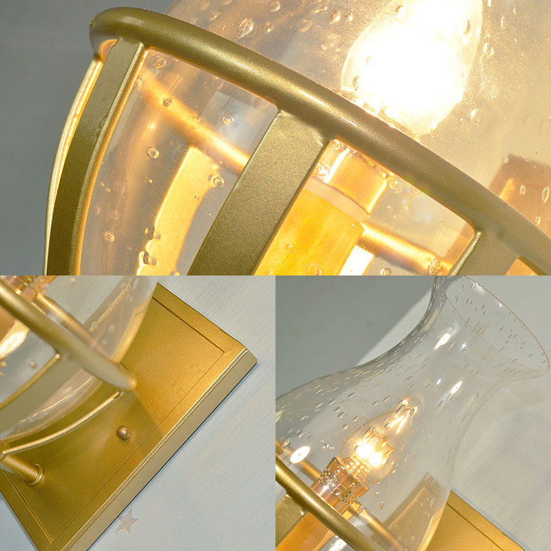 Industrial Gold Seeded Glass Vase Sconce For Bathroom Wall Lighting