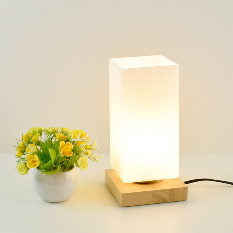 Modern Opal Glass Bedroom Reading Lamp - Black Rectangle Desk Lighting With Wooden Base