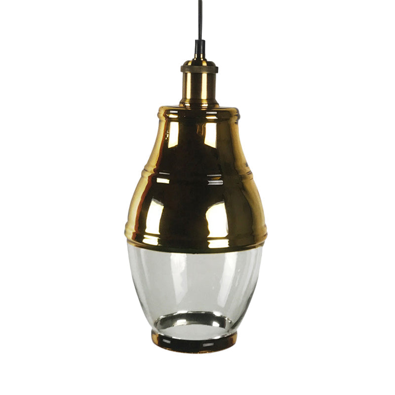 Industrial Clear Glass Brass Pendant Lighting - Oval Dining Room Hanging Light Kit