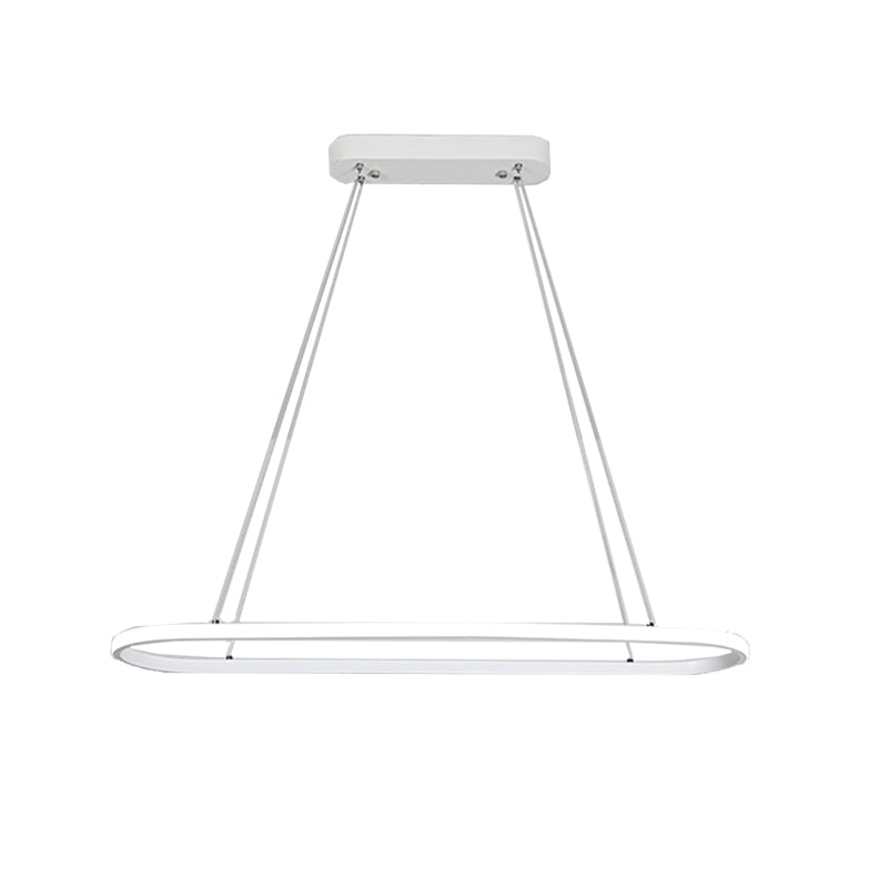 Modern White Led Pendant Light Fixture - Oval Kitchen Chandelier With Aluminum Frame And