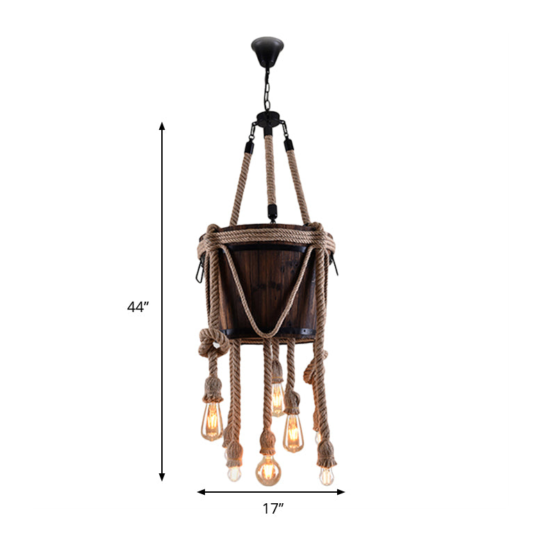 Vintage Six-light Wooden Chandeliers with Hemp Rope - Perfect for Balcony!