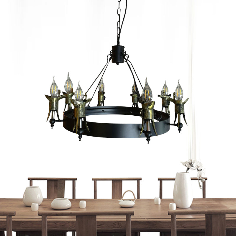 Antique Style Metal Hanging Lamp: Bare Bulb Multi Light Chandelier In Brass - Farmhouse Lighting