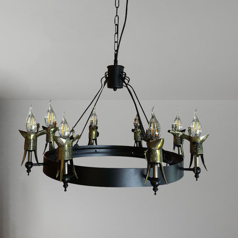 Antique Style Metal Hanging Lamp: Bare Bulb Multi Light Chandelier In Brass - Farmhouse Lighting