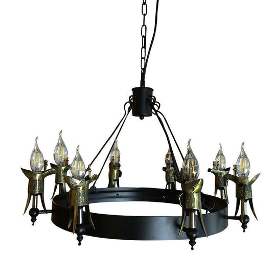 Antique Style Metal Hanging Lamp: Bare Bulb Multi Light Chandelier In Brass - Farmhouse Lighting