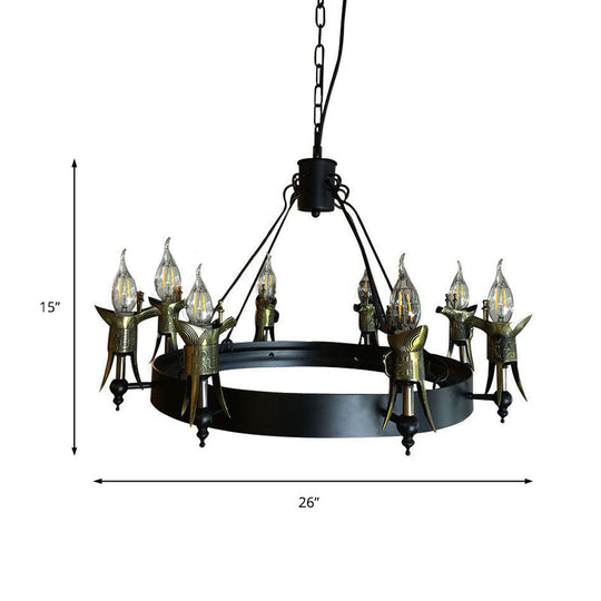 Antique Style Metal Hanging Lamp: Bare Bulb Multi Light Chandelier In Brass - Farmhouse Lighting