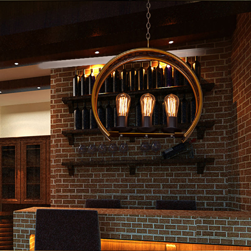 Metal Hanging Light: Brass Industrial Chandeliers - Bare Bulb, 3-Light for Living Room
