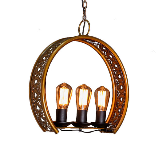 Industrial Brass Hanging Chandeliers - 3-Light Metal Pendant Light For Living Room