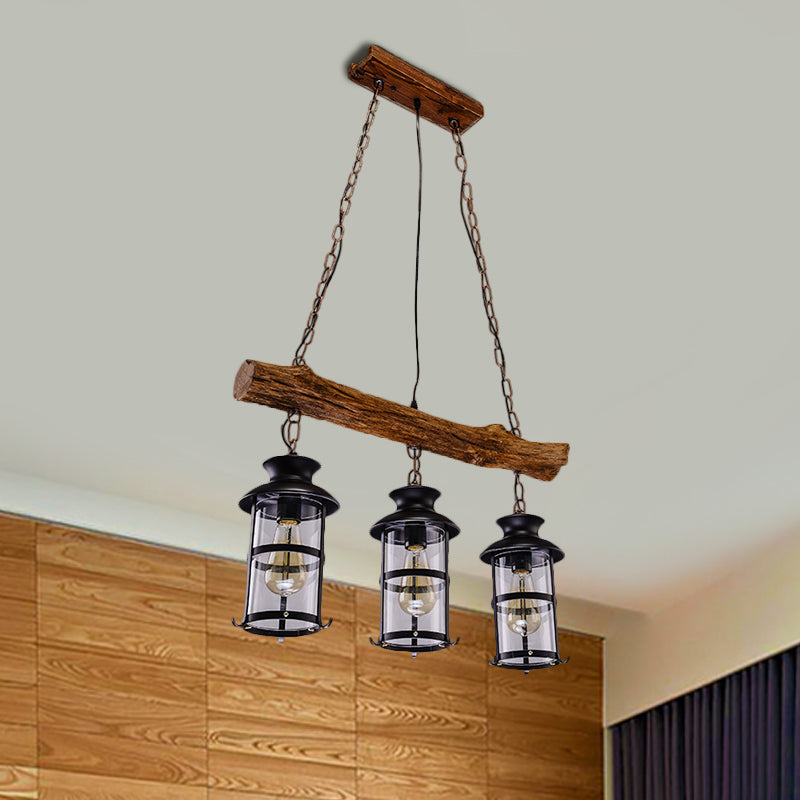 Nautical Clear Glass Cluster Pendant With Wood Design - Brown 2/3-Bulb Island Lighting 3 /