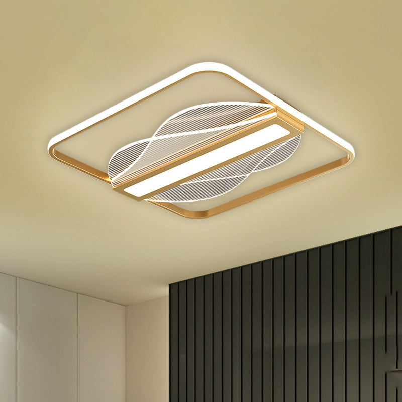 Simplicity Led Flush Mount Gold Bar Decor Ceiling Light With Metallic Shade Warm/White 18/21.5 Wide