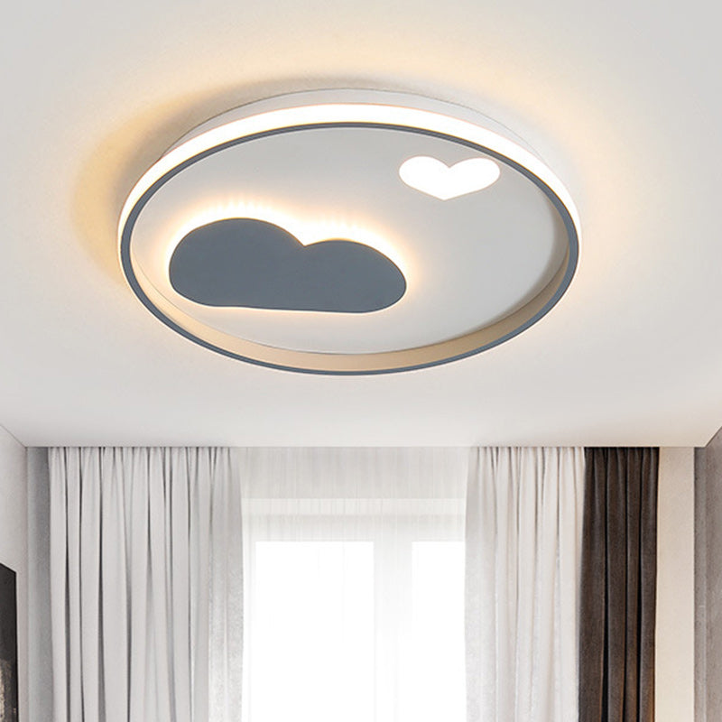 Contemporary Black/White Led Flush Ceiling Light With Cloud And Heart Pattern