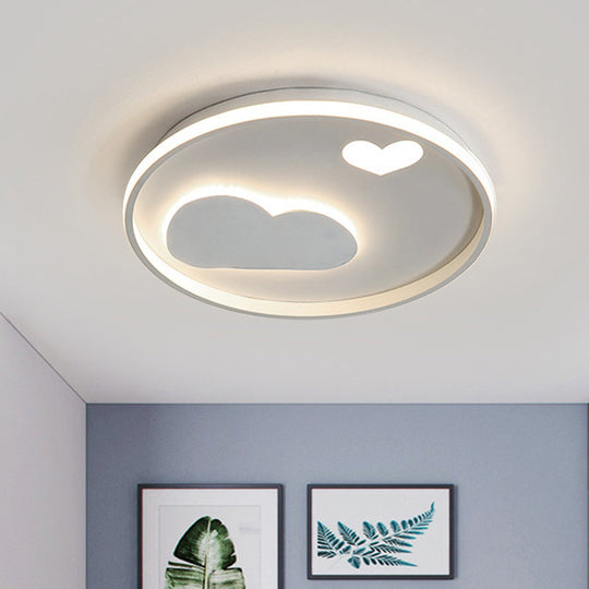 Contemporary Black/White Led Flush Ceiling Light With Cloud And Heart Pattern White / Warm