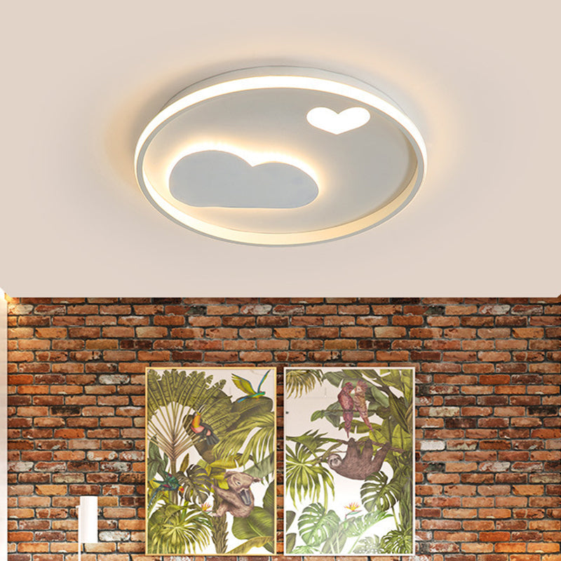 Contemporary Black/White Led Flush Ceiling Light With Cloud And Heart Pattern