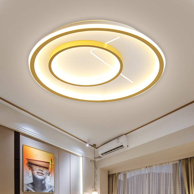 Nordic Style 2-Ring Led Flush Mount Fixture In Gold For Bedroom - Available Warm/White Light / Warm