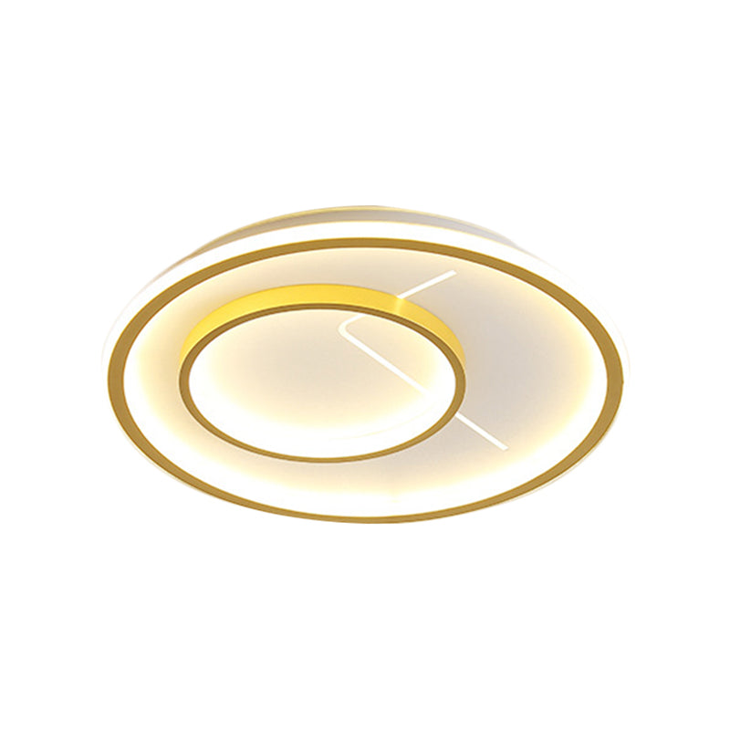 Nordic Style 2-Ring Led Flush Mount Fixture In Gold For Bedroom - Available Warm/White Light