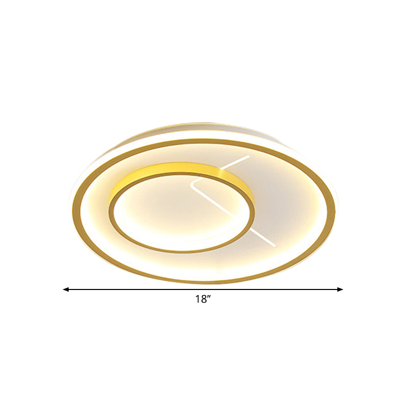 Nordic Style 2-Ring Led Flush Mount Fixture In Gold For Bedroom - Available Warm/White Light