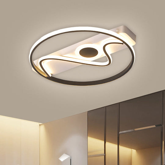 Modern Metallic Led Flush Mount Lamp - Round & Curved Ceiling Lighting 16/19.5/23.5 Wide Black