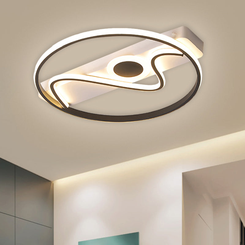 Modern Metallic Led Flush Mount Lamp - Round & Curved Ceiling Lighting 16/19.5/23.5 Wide Black
