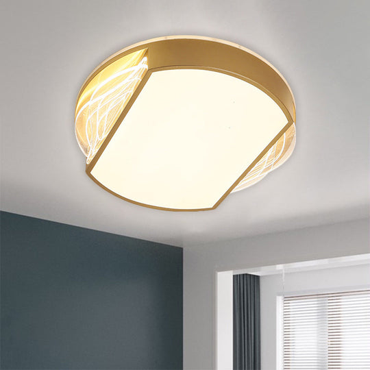 Iron Geometric Ceiling Lamp - Led Gold Flush Mount Fixture In Warm/White Light 18/21.5 Wide