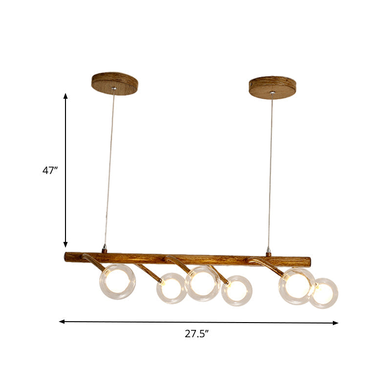 Industrial Wooden Chandelier Branching Drop Pendant 6/8 Head Brown With Modo Clear Glass Shade For
