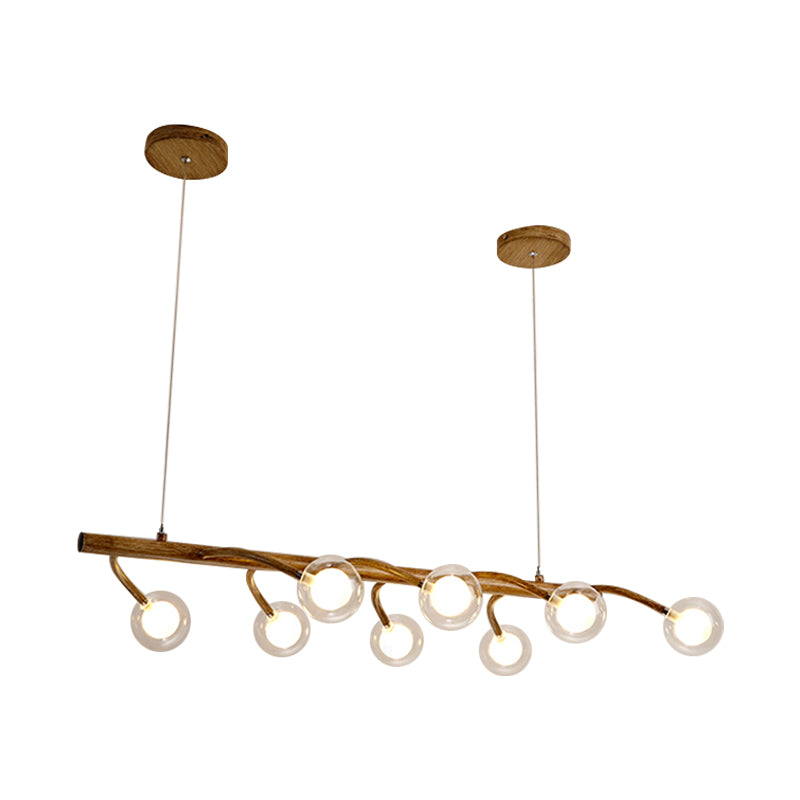 Industrial Wooden Chandelier Branching Drop Pendant 6/8 Head Brown With Modo Clear Glass Shade For