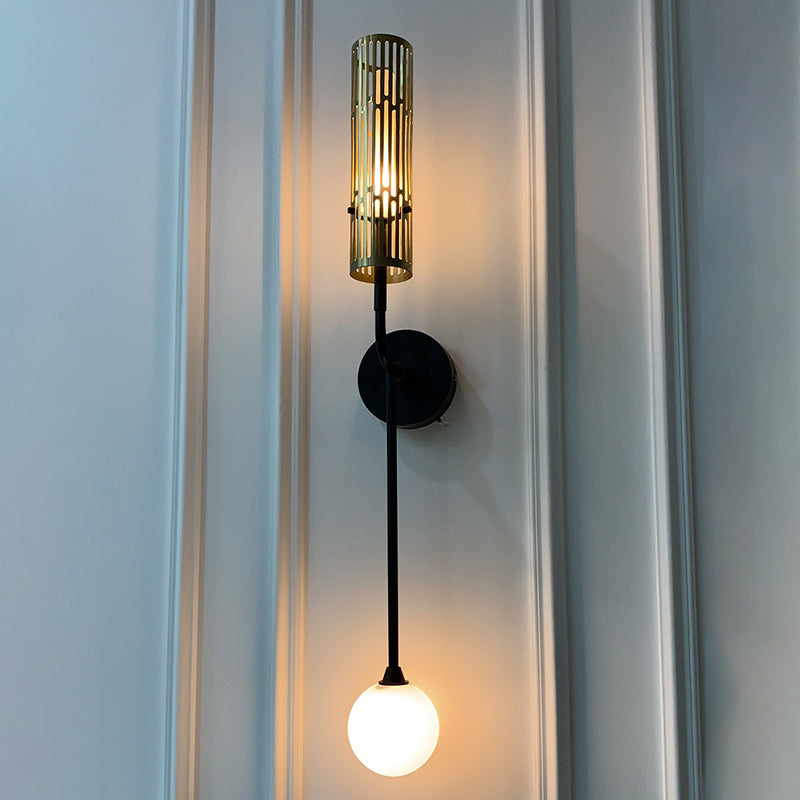 2-Head Frosted Glass Black Sconce Lamp - Traditional Wall Lighting With Tube Frame Design