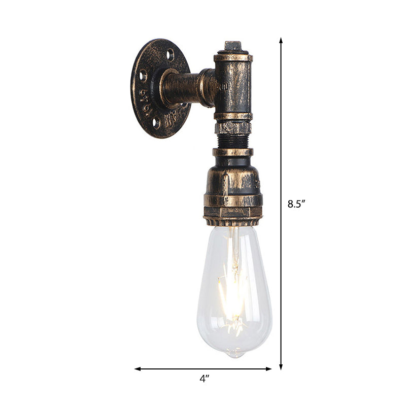 Rustic Industrial Wall Sconce: 1-Bulb Water Pipe Metal Shade Lamp In Bronze