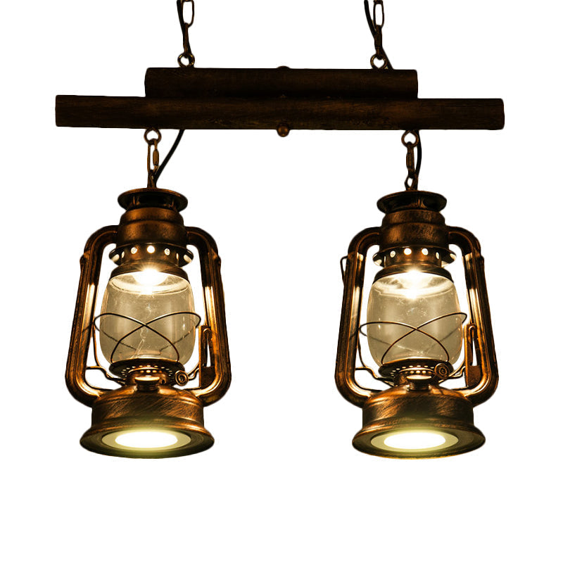 Copper Lantern Island Light With Clear Glass - 2-Bulb Kitchen Hanging Fixture