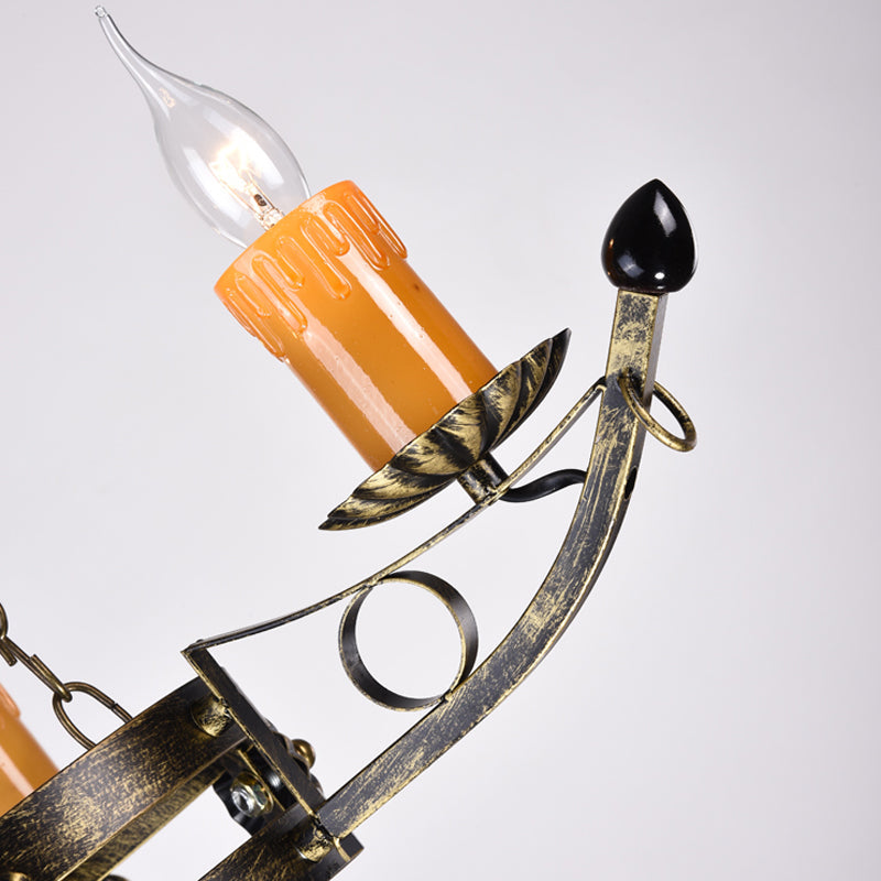 Antique Brass Chandelier With Three Metal Candle Heads - Perfect For Coffee Shops