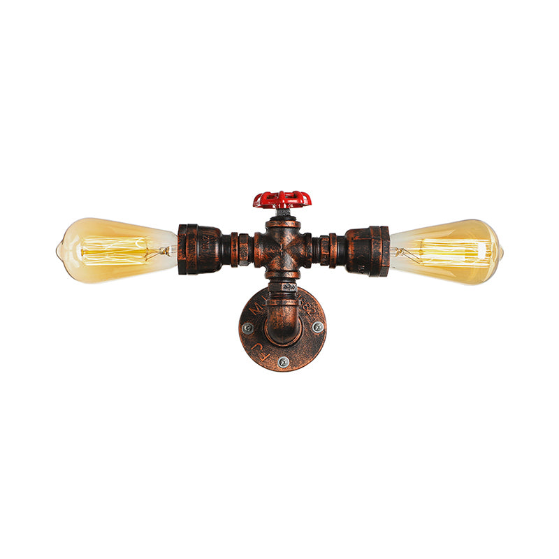 Warehouse Style Open Bulb Metal Wall Lamp With Water Valve - Dark Rust Sconce Lighting For Living