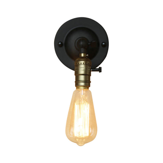 Vintage Style Black Metallic Wall Sconce With Exposed Bulb For Corridors