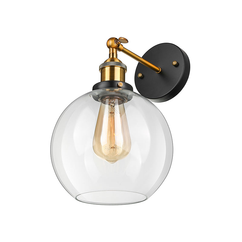 Sleek Spherical Brass Wall Light Fixture With Clear Glass - Industrial Style 1-Light Sconce Lamp For