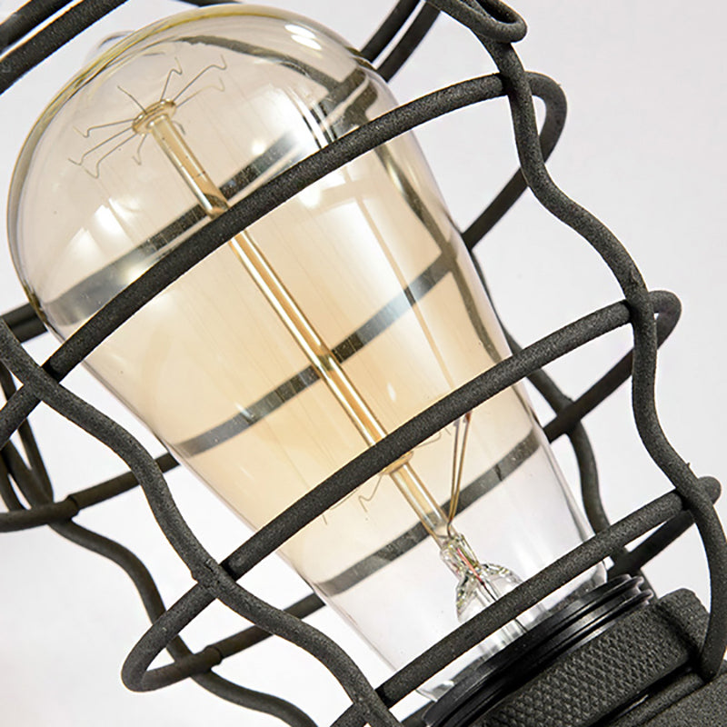 Vintage Industrial Caged Sconce Lamp - Metal Wall Mount Light With Water Pipe Black Finish For
