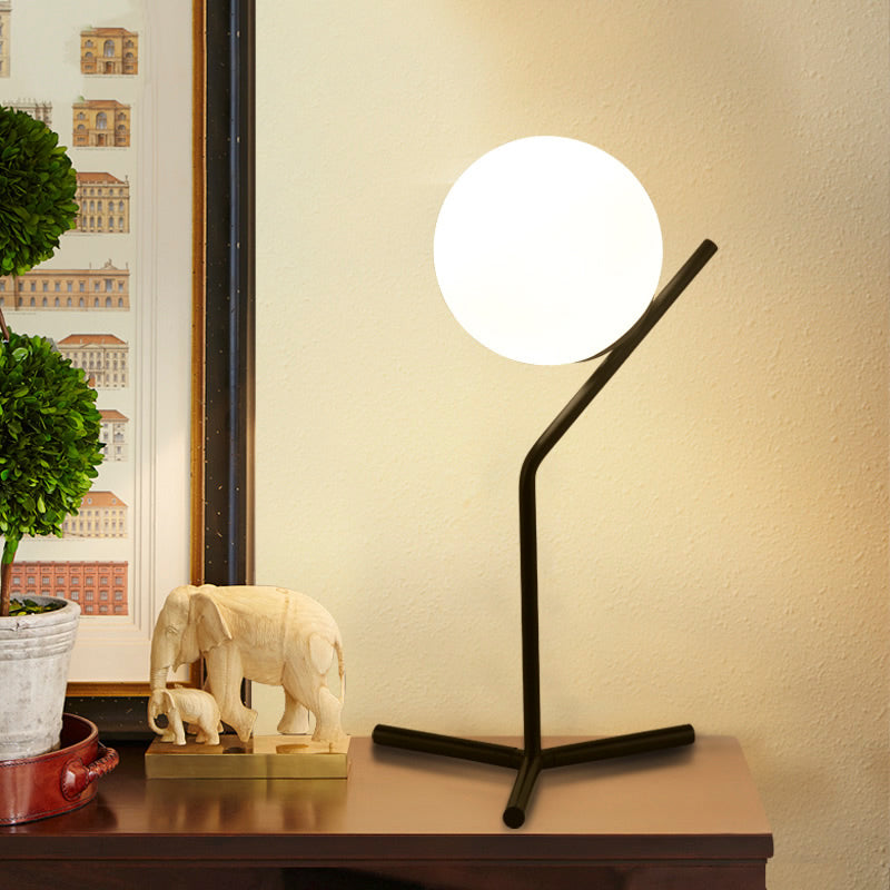 Modern White Glass Globe Study Lamp - 1 Light Bedroom Desk Lighting Black