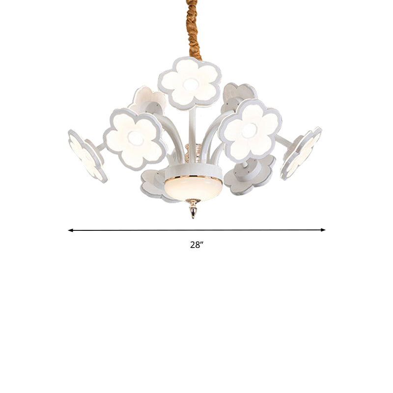 6/8/9/12-Light Led White Floral Chandelier: Modern Acrylic Shade Hanging Lamp