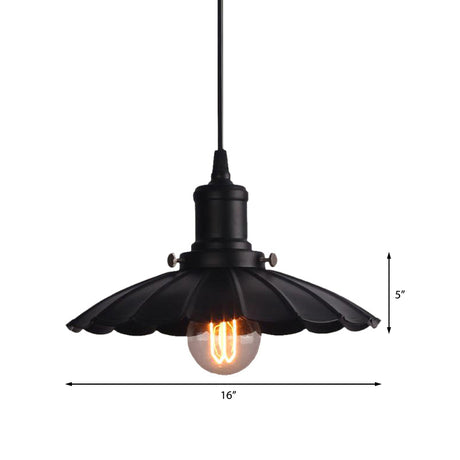 Vintage Industrial Black Scalloped Hanging Lamp - Metal Indoor Ceiling Light Fixture (10/12