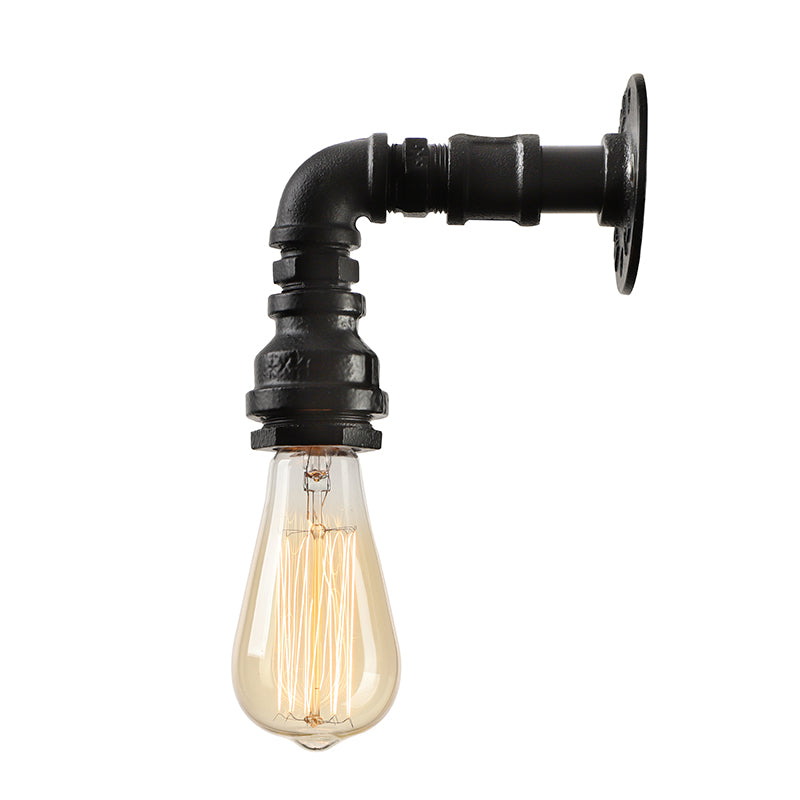 Industrial Bare Bulb Mini Wall Light In Black/Copper For Living Rooms With Metallic Water Pipe