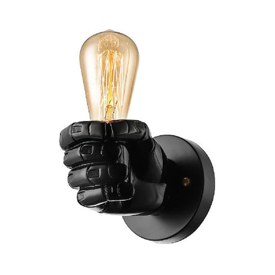 Vintage Wood Bare Bulb Sconce Light With Hand-Shaped Base - Black/White Restaurant Wall Lamp