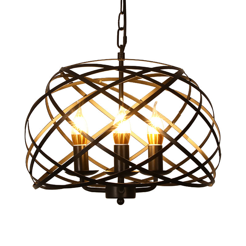 Vintage Open Cage Hanging Light with 3 Candle Chandelier Heads - Stylish & Elegant Black Design