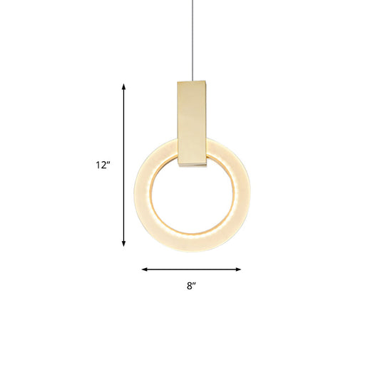 Modern Acrylic Gold Ring Pendant Light - 8"/12"/16" Dia, 1-Light Ceiling Fixture