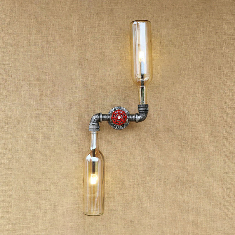 Industrial-Style Gray/Blue Glass Wall Sconce Light With 2 Wine Bottle Lights Ideal For Living Room