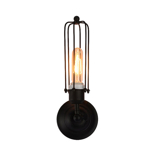 Industrial Black/Rust Metal Wall Sconce With Linear Cage Design For Living Room
