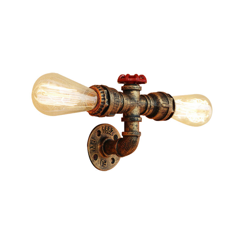 Warehouse Style 2-Head Wall Light Fixture With Bronze/Antique Brass Finish - Wrought Iron Sconce