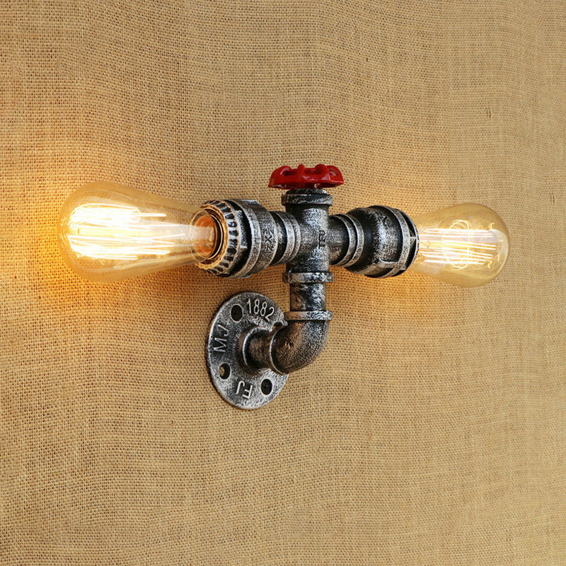 Warehouse Style 2-Head Wall Light Fixture With Bronze/Antique Brass Finish - Wrought Iron Sconce