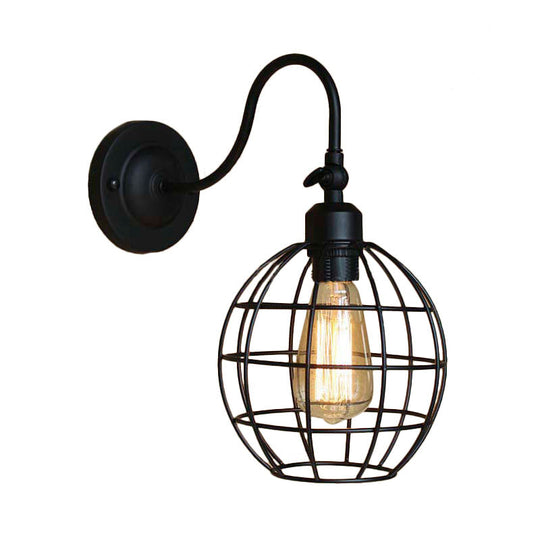 Retro Style Black Globe Wall Mount Light With Gooseneck Arm - Bedroom Mini Lamp