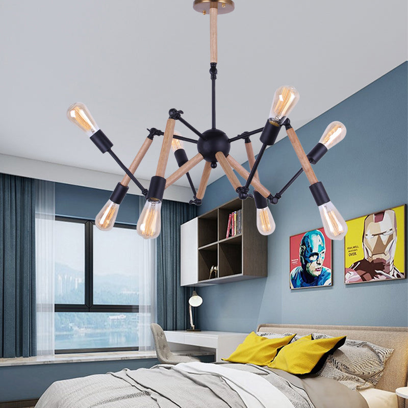 Lodge Style Open Bulb Chandelier: Adjustable 6/8-Head Wood And Metal Ceiling Light Fixture 8 /