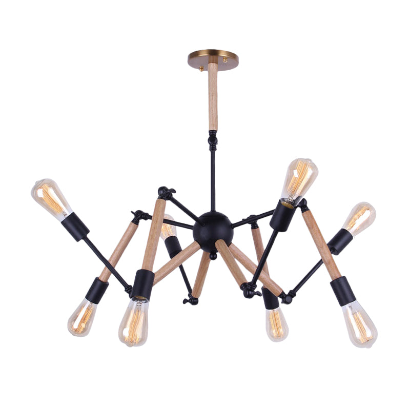 Lodge Style Chandelier Lighting - Adjustable Arm, 6/8 Heads, Wood and Metal Ceiling Fixture