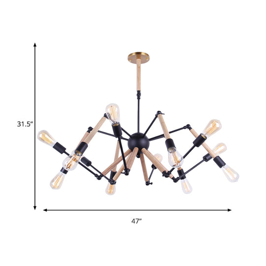 Lodge Style Chandelier Lighting - Adjustable Arm, 6/8 Heads, Wood and Metal Ceiling Fixture